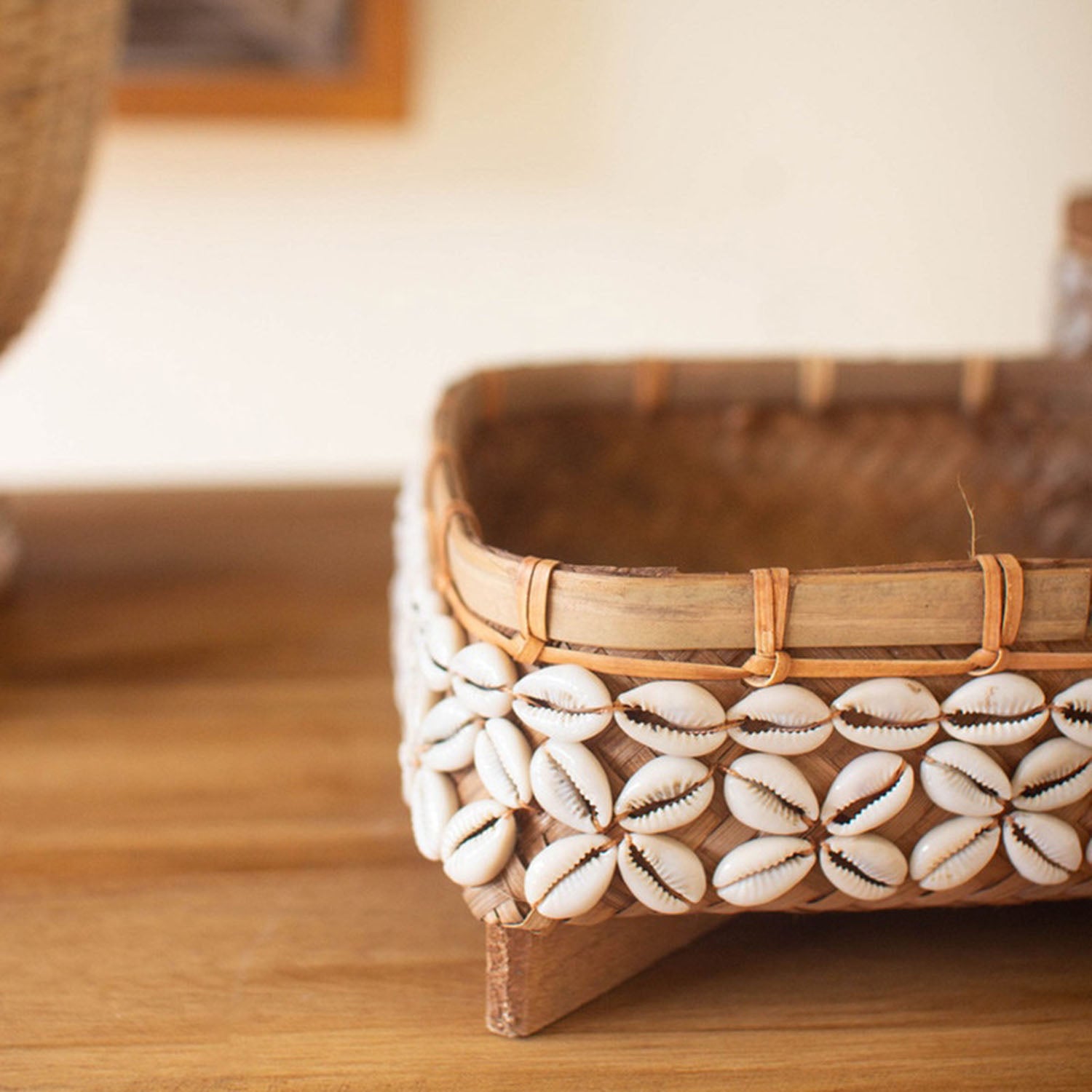 Bamboo Tray with Shell Set of 2