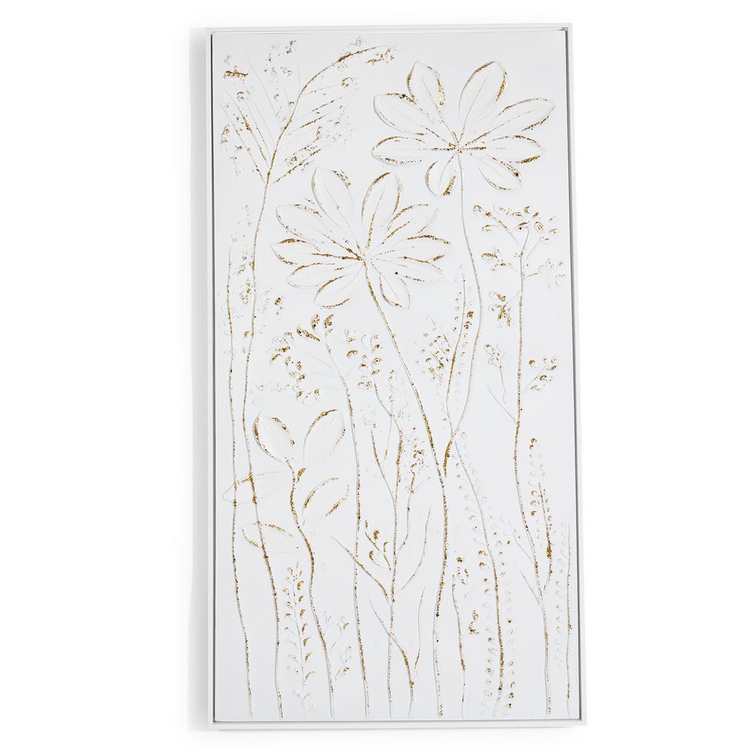 Tall Floral White Textured Plaster Wall Art Set of 2