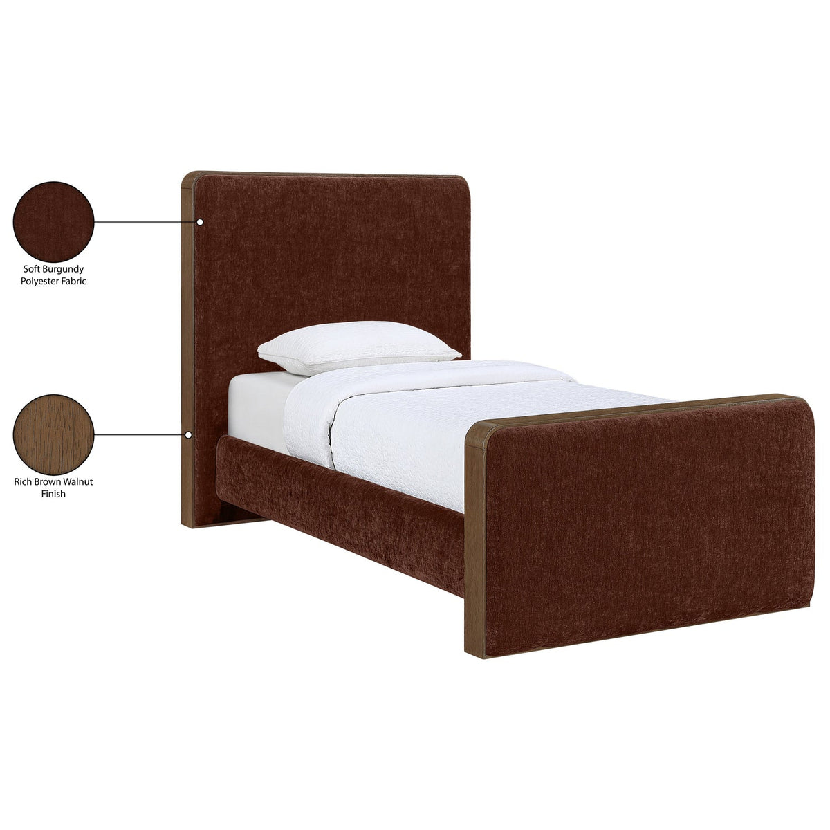 Dalton Burgundy Fabric Upholstered Bed
