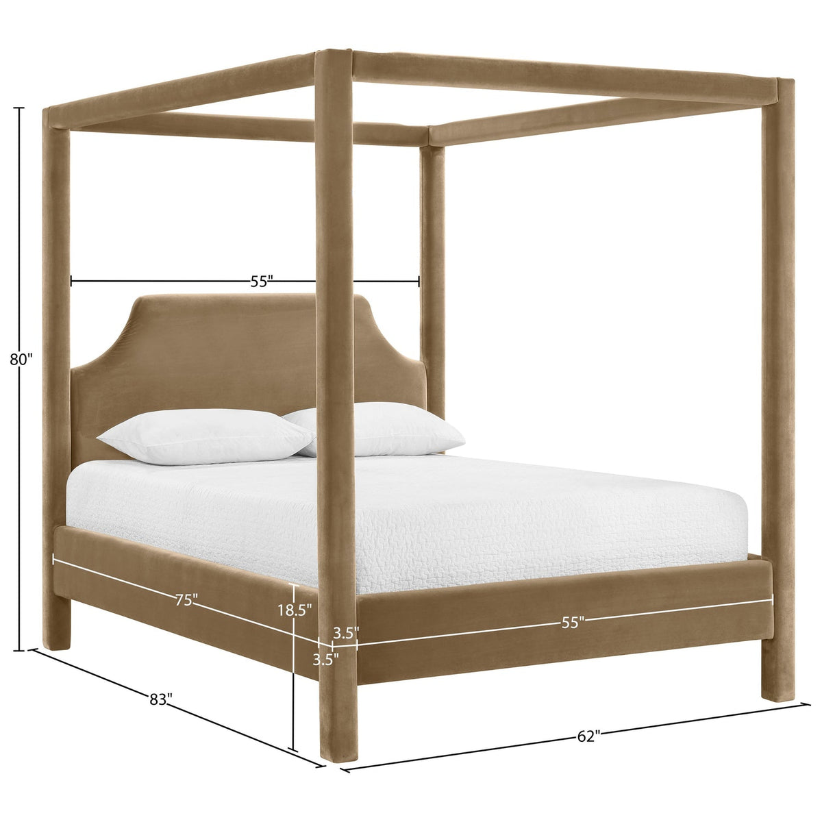 Dawson Beige Velvet Upholstered Bed
