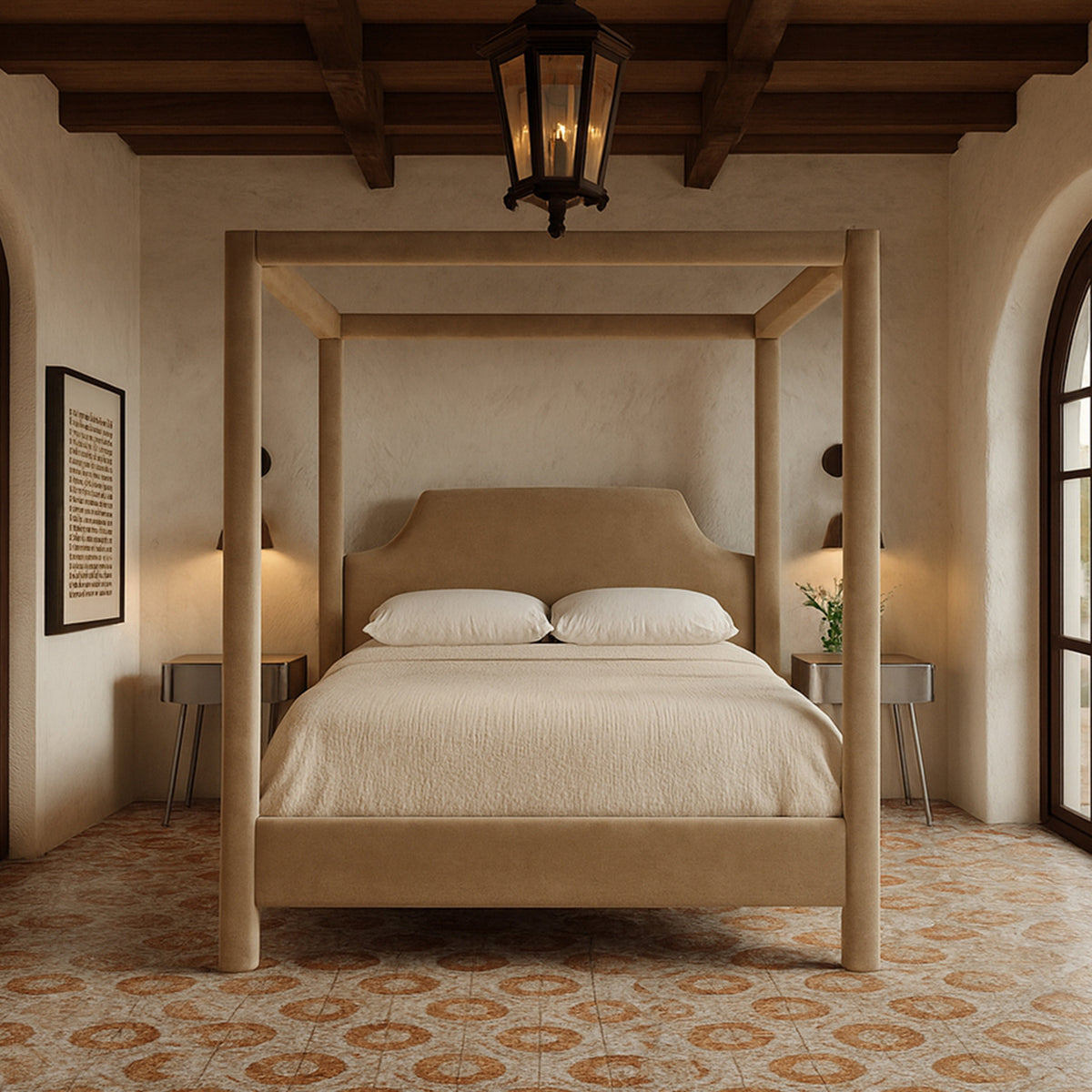 Dawson Beige Velvet Upholstered Bed