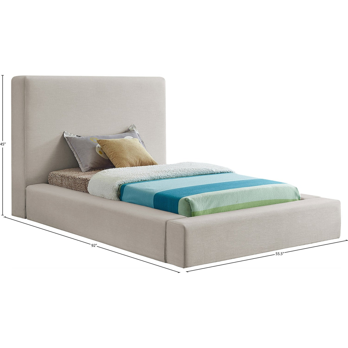 Devin Beige Linen Textured Fabric Upholstered Bed
