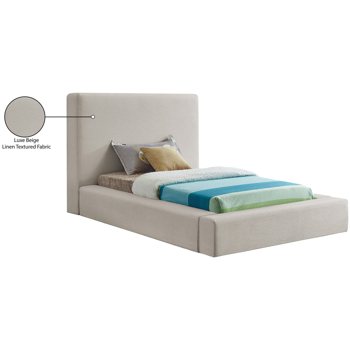 Devin Beige Linen Textured Fabric Upholstered Bed