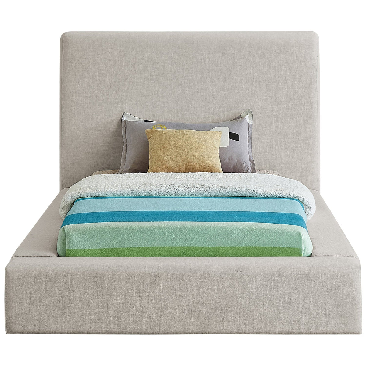 Devin Beige Linen Textured Fabric Upholstered Bed