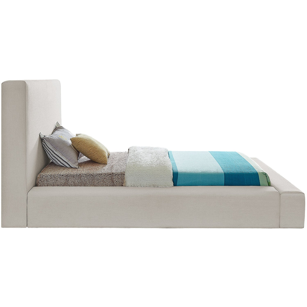 Devin Beige Linen Textured Fabric Upholstered Bed