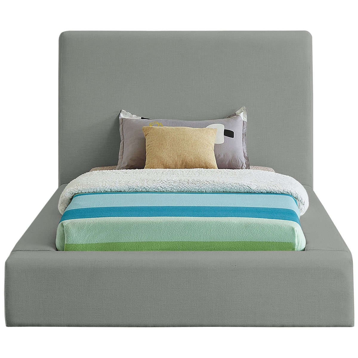 Devin Grey Linen Textured Fabric Upholstered Bed