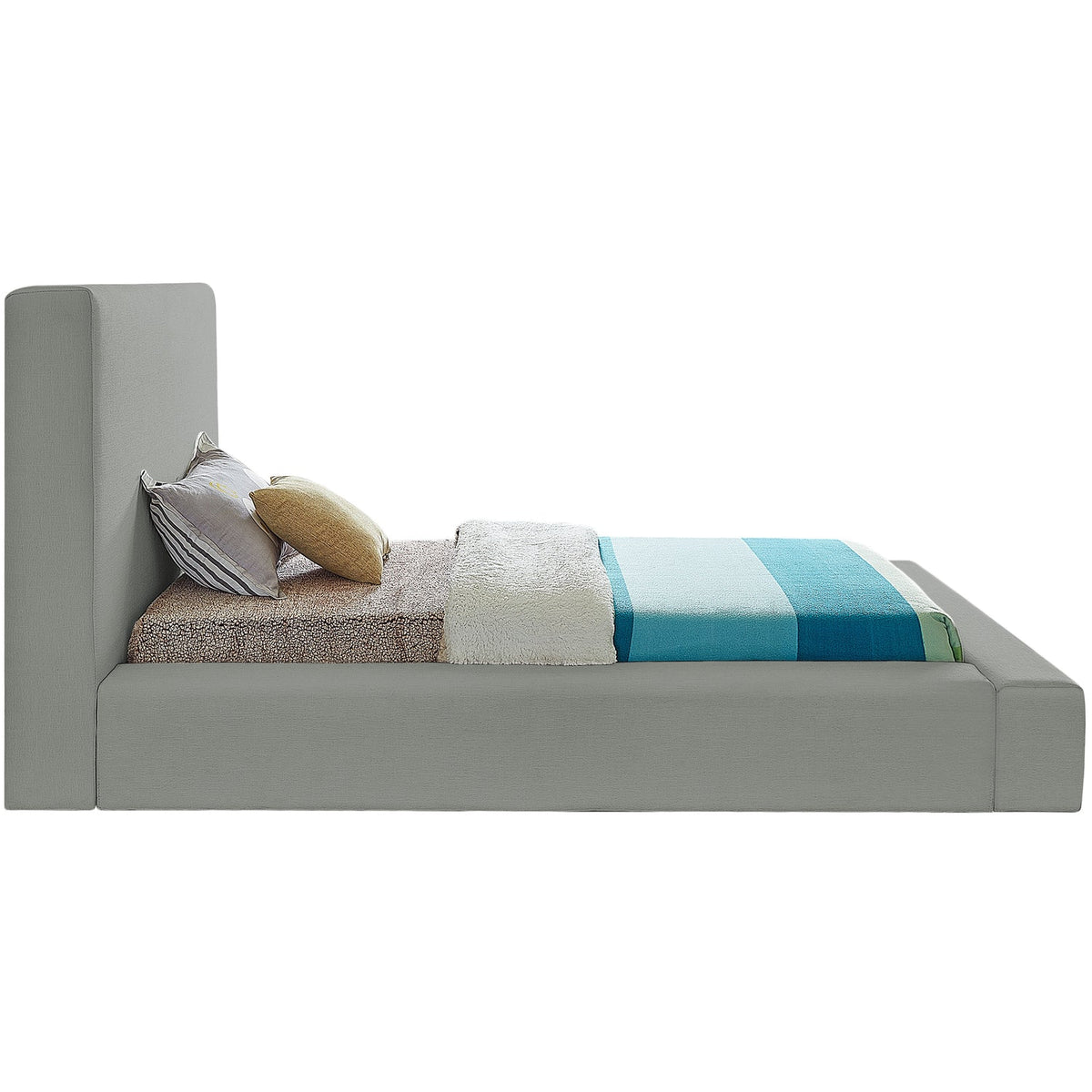 Devin Grey Linen Textured Fabric Upholstered Bed