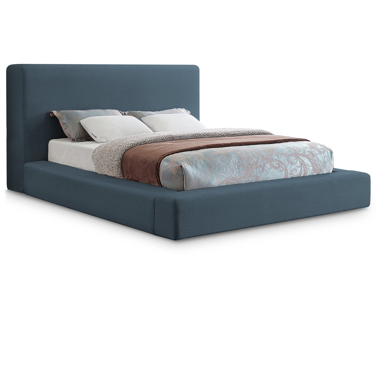 Devin Navy Linen Textured Fabric Upholstered Bed