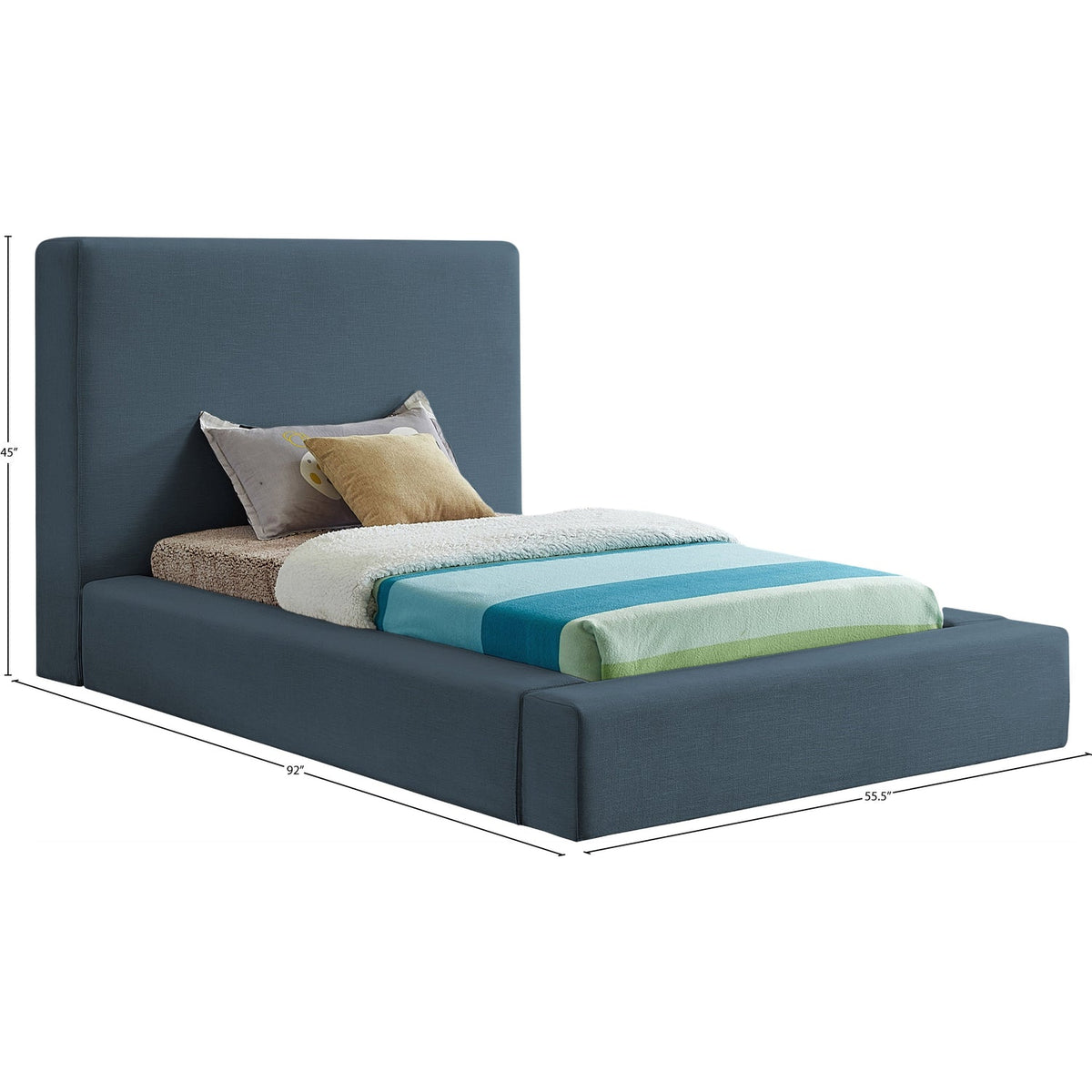 Devin Navy Linen Textured Fabric Upholstered Bed
