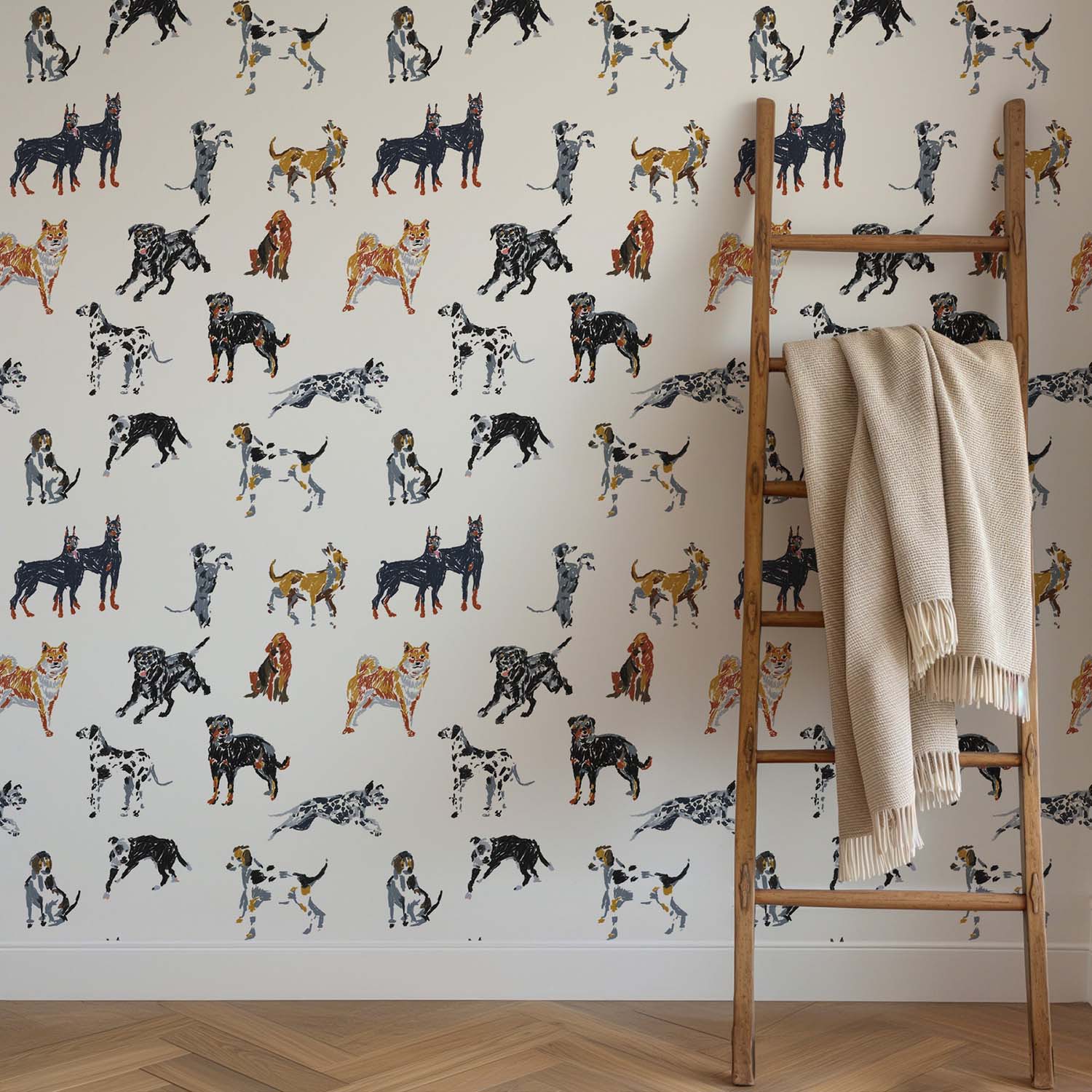 Dog Days statement wallpaper in Sunbleached Pink, interior scene