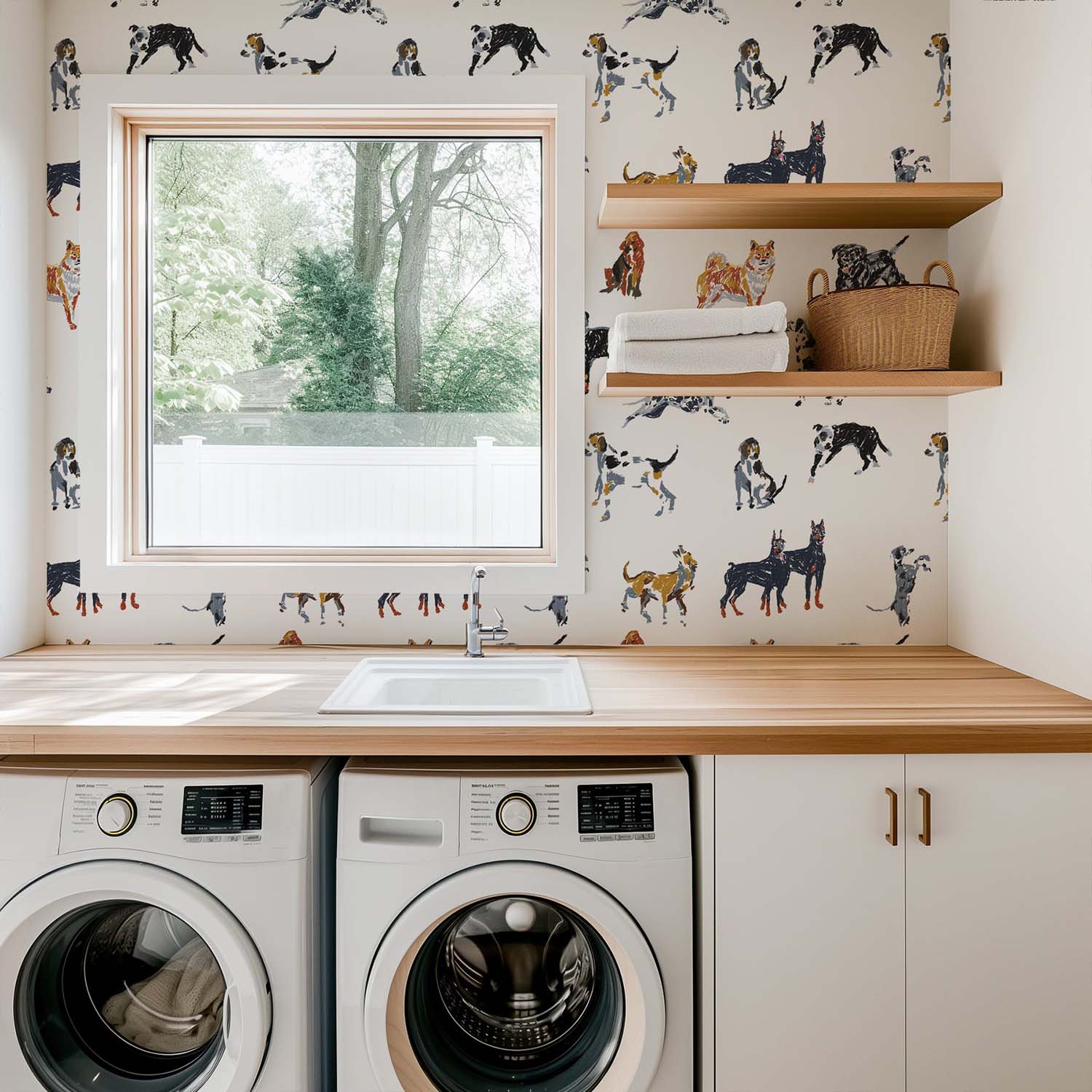 Dog Days statement wallpaper in Pale Blue, wide view