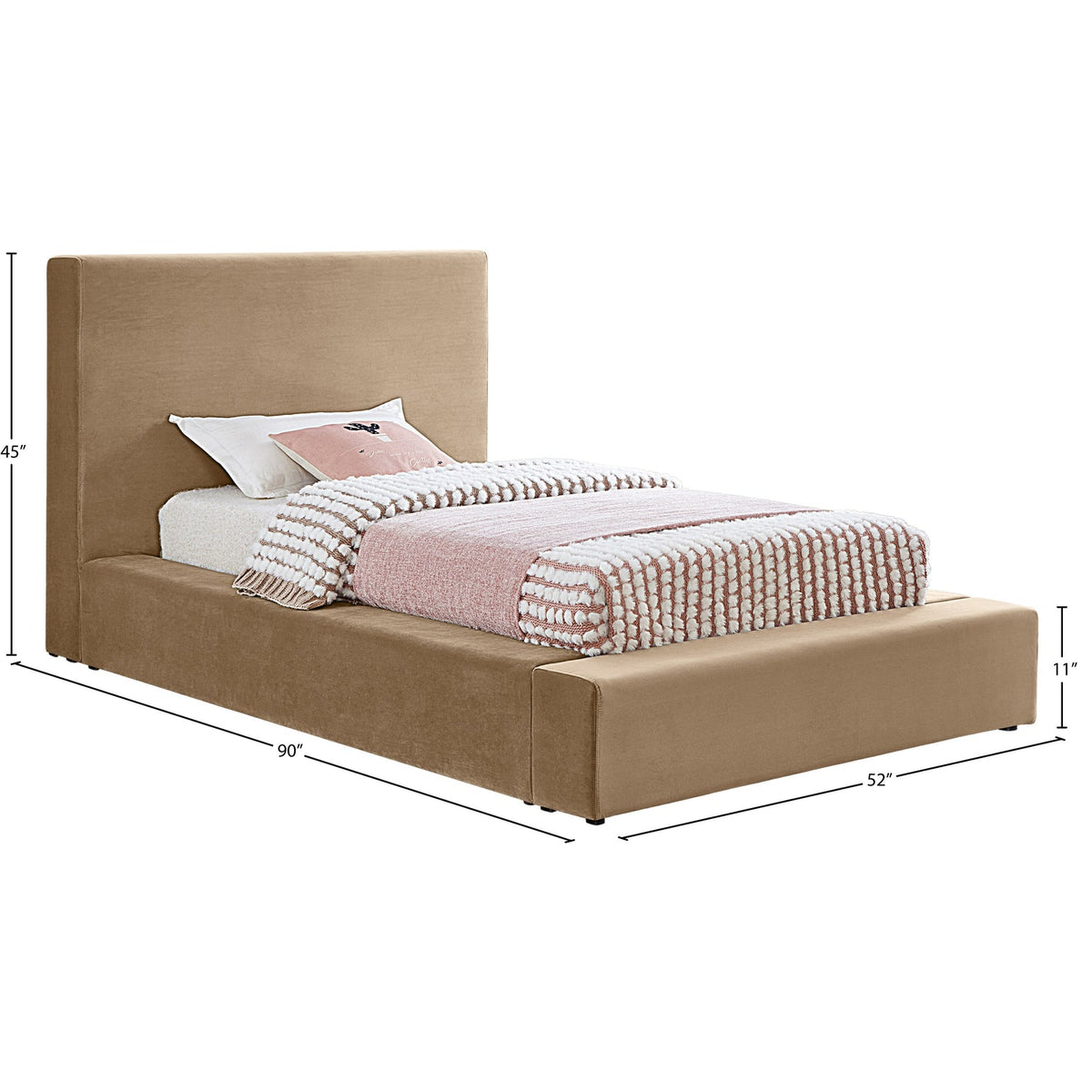 Dorian Beige Velvet Upholstered Bed
