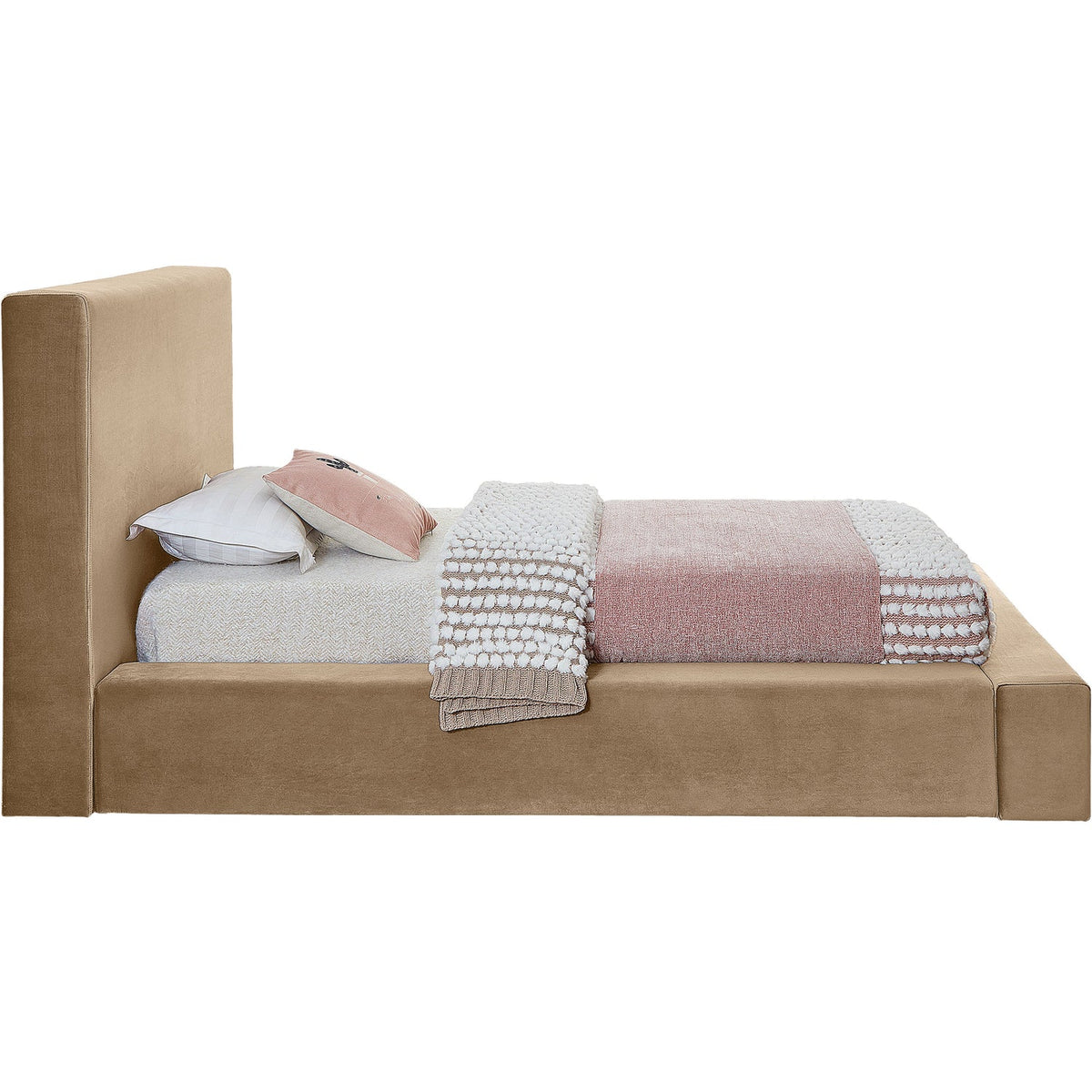 Dorian Beige Velvet Upholstered Bed