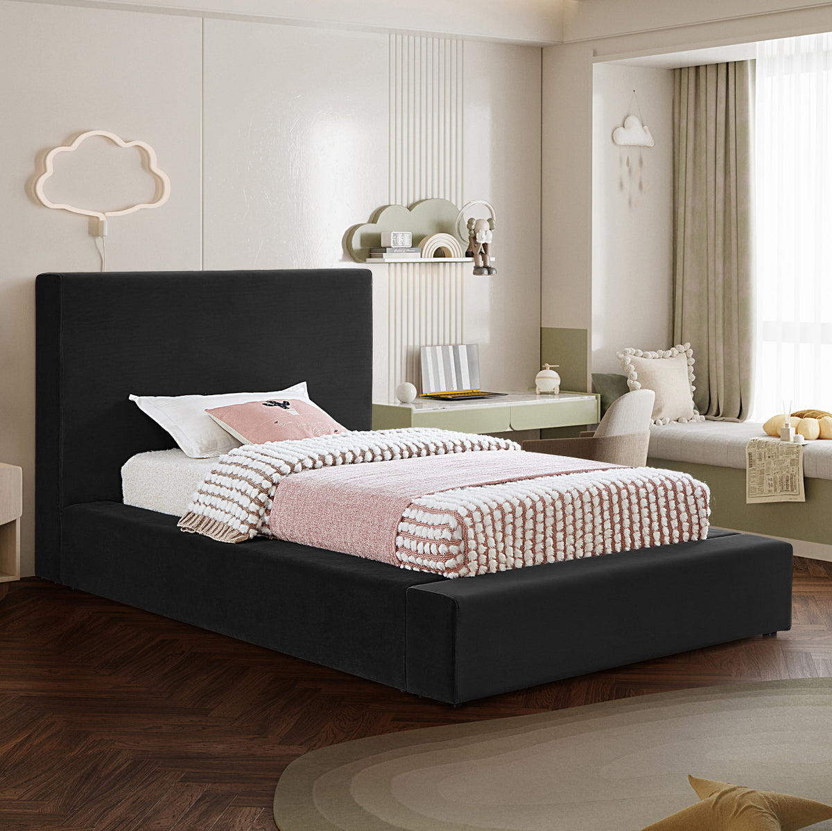 Dorian Black Velvet Upholstered Bed