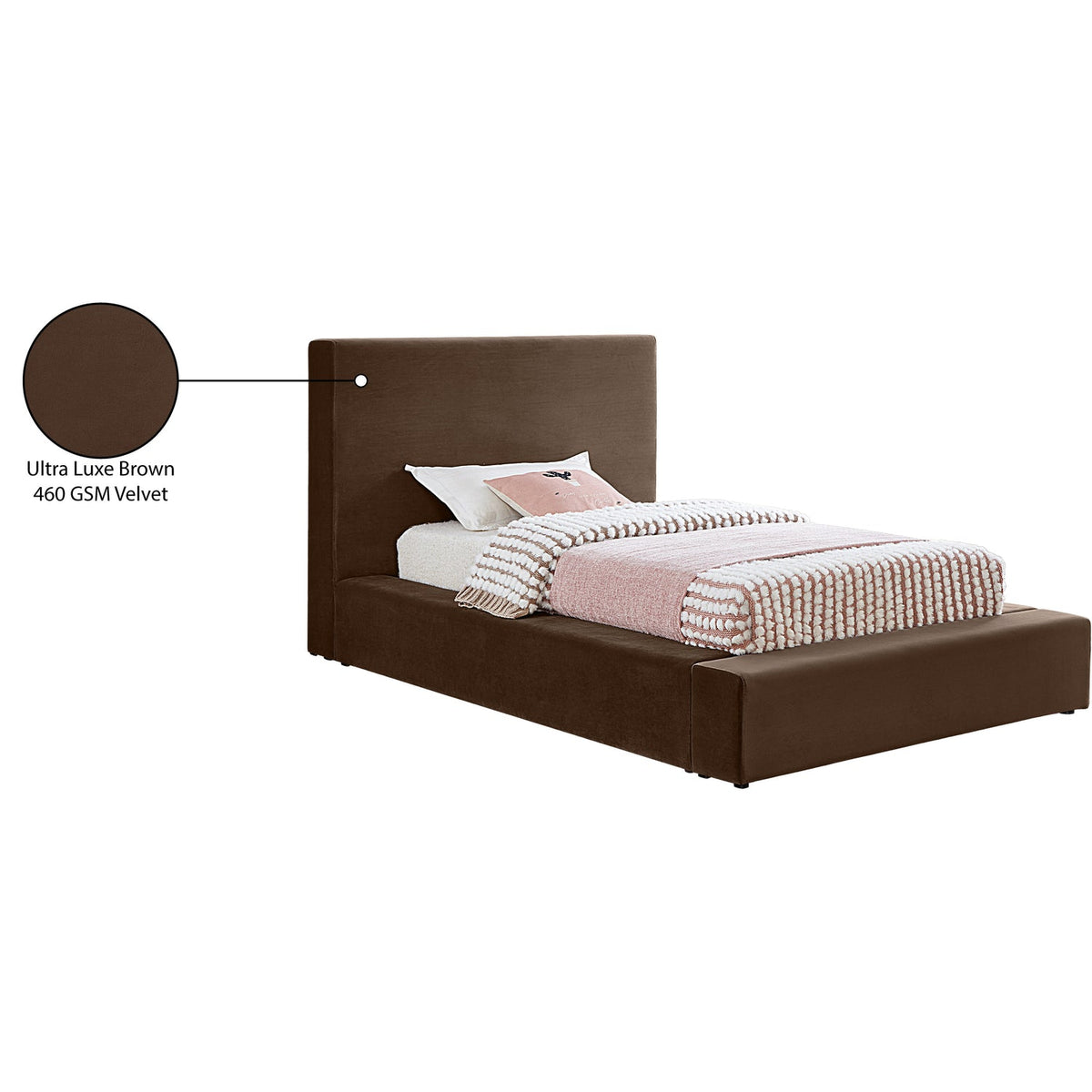 Dorian Brown Velvet Upholstered Bed