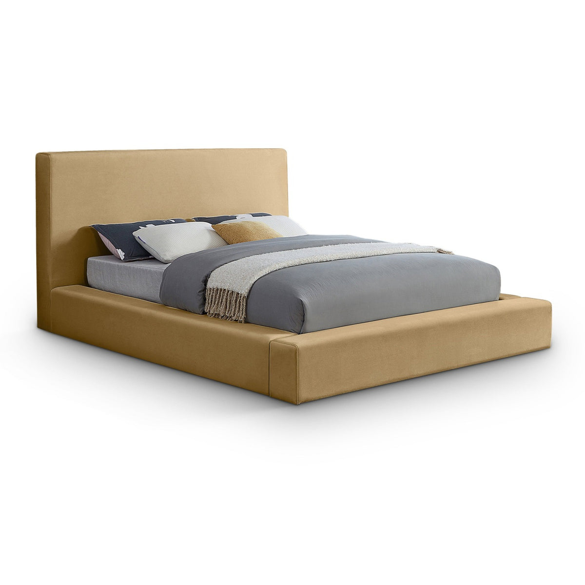 Dorian Camel Velvet Upholstered Bed