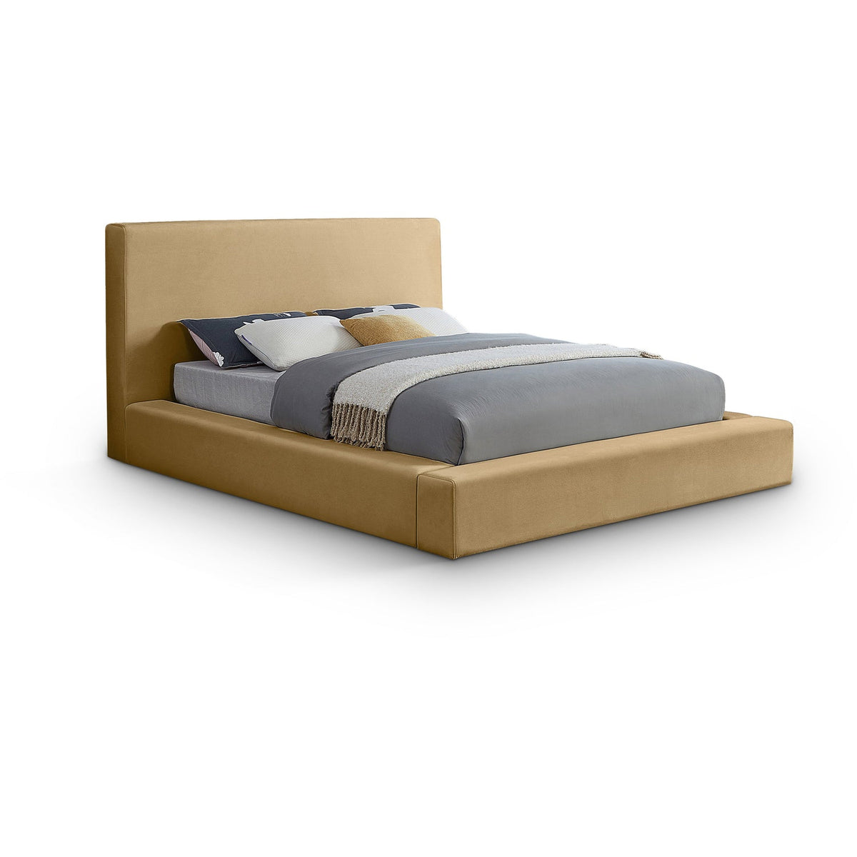 Dorian Camel Velvet Upholstered Bed