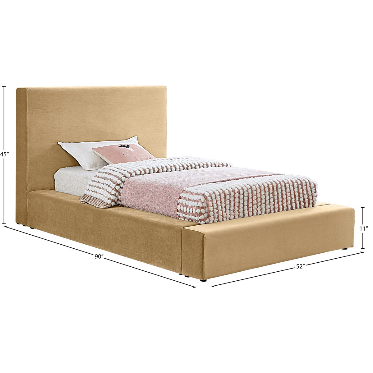 Dorian Camel Velvet Upholstered Bed