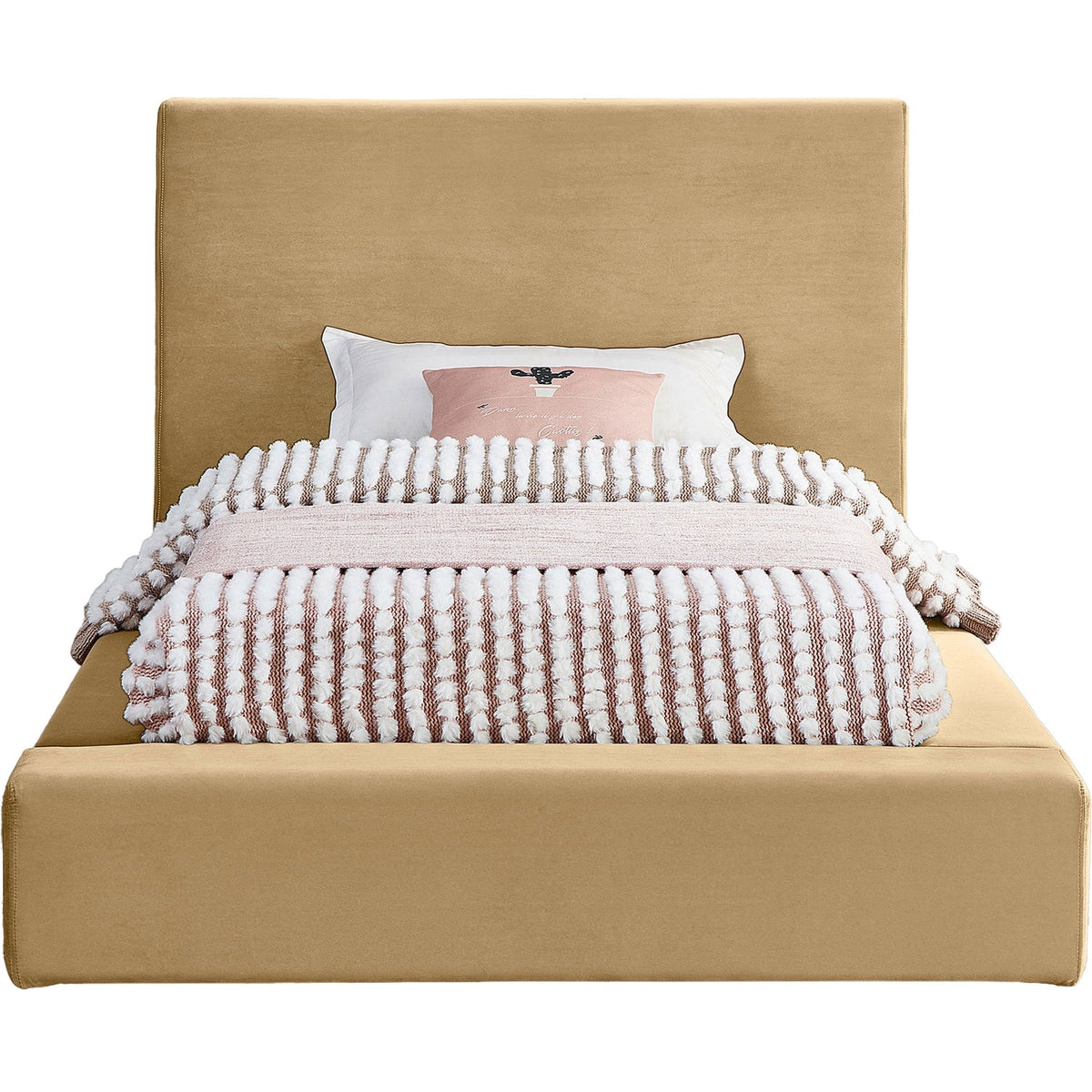 Dorian Camel Velvet Upholstered Bed