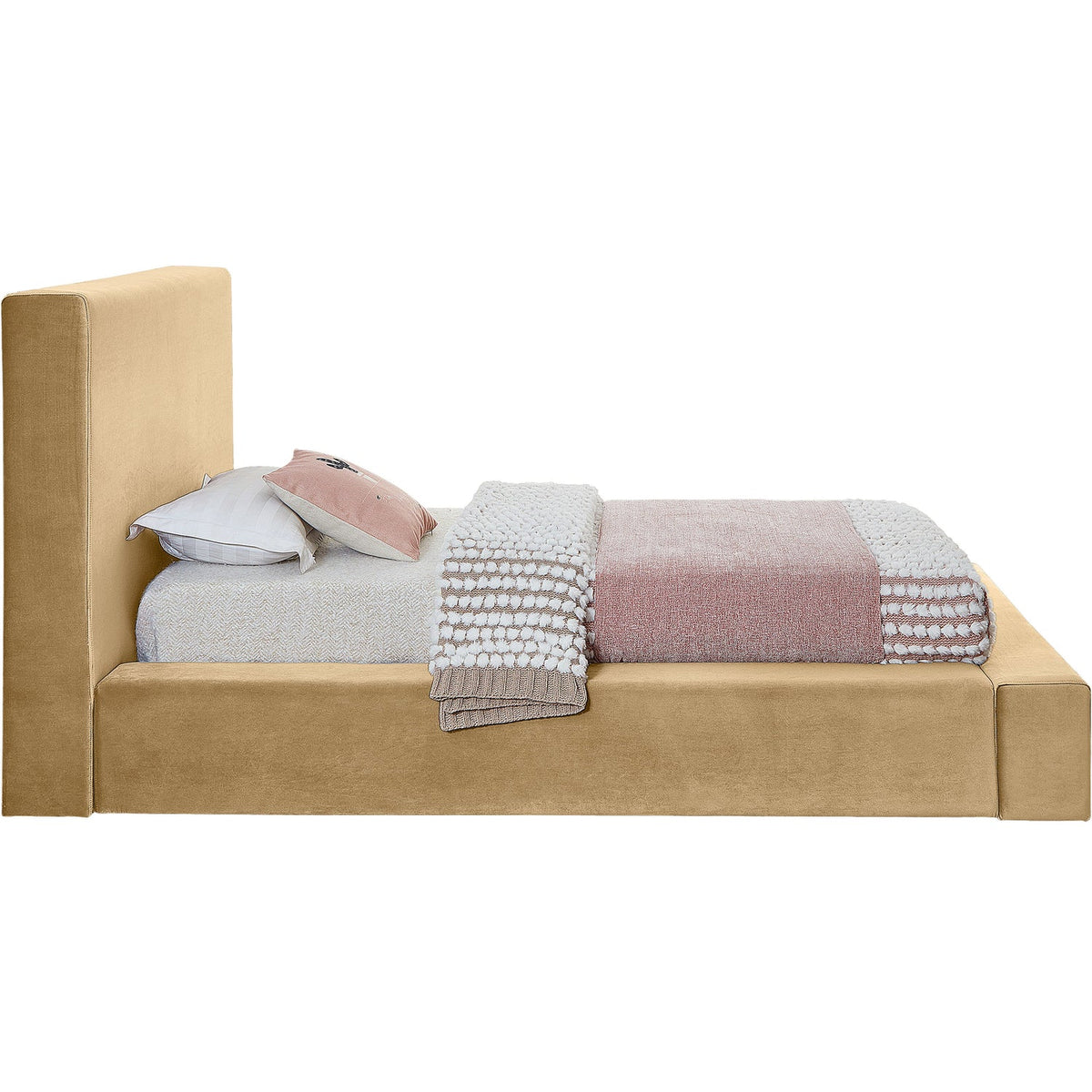 Dorian Camel Velvet Upholstered Bed