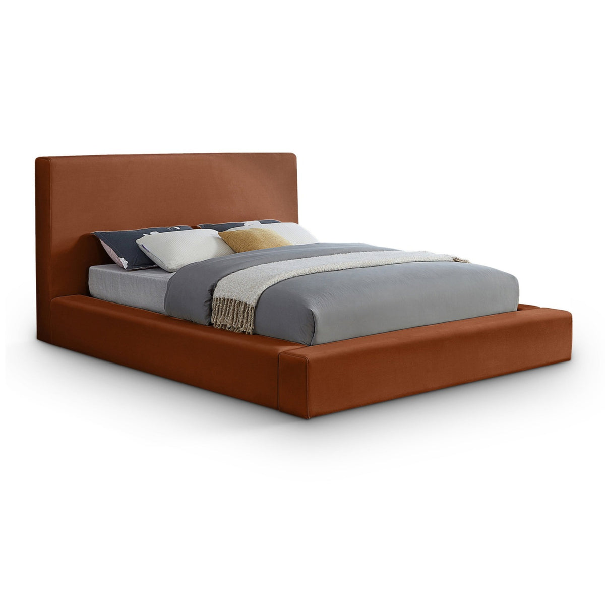 Dorian Cognac Velvet Upholstered Bed