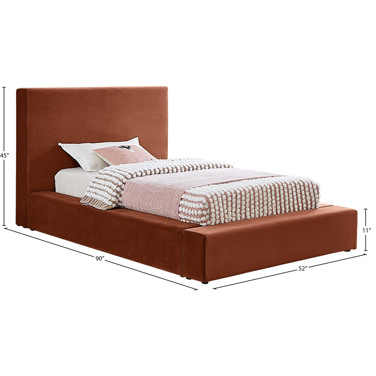 Dorian Cognac Velvet Upholstered Bed