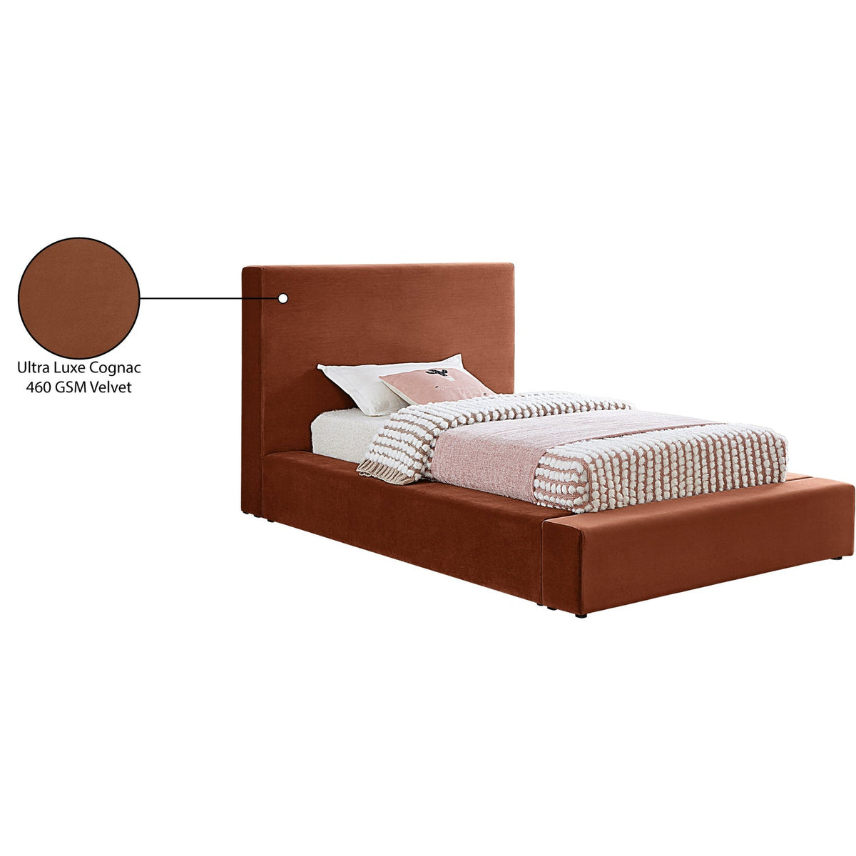 Dorian Cognac Velvet Upholstered Bed
