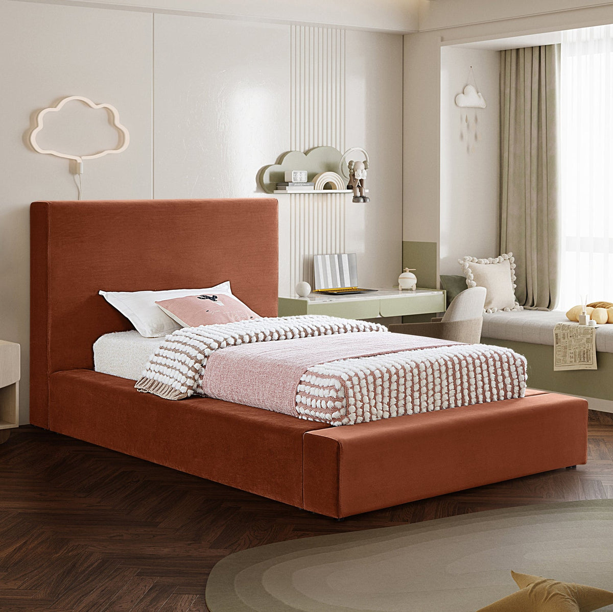 Dorian Cognac Velvet Upholstered Bed