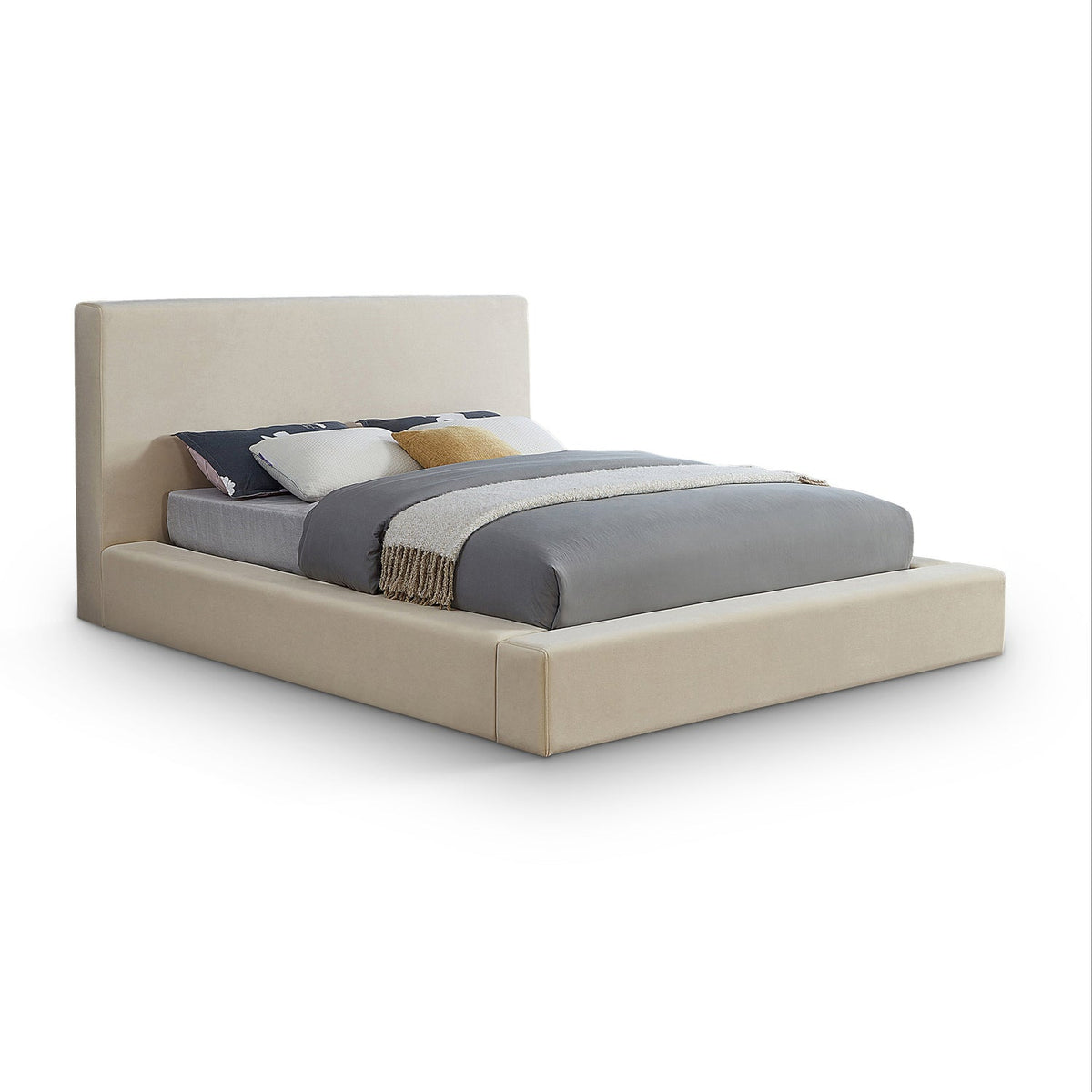 Dorian Cream Velvet Upholstered Bed, primary product view