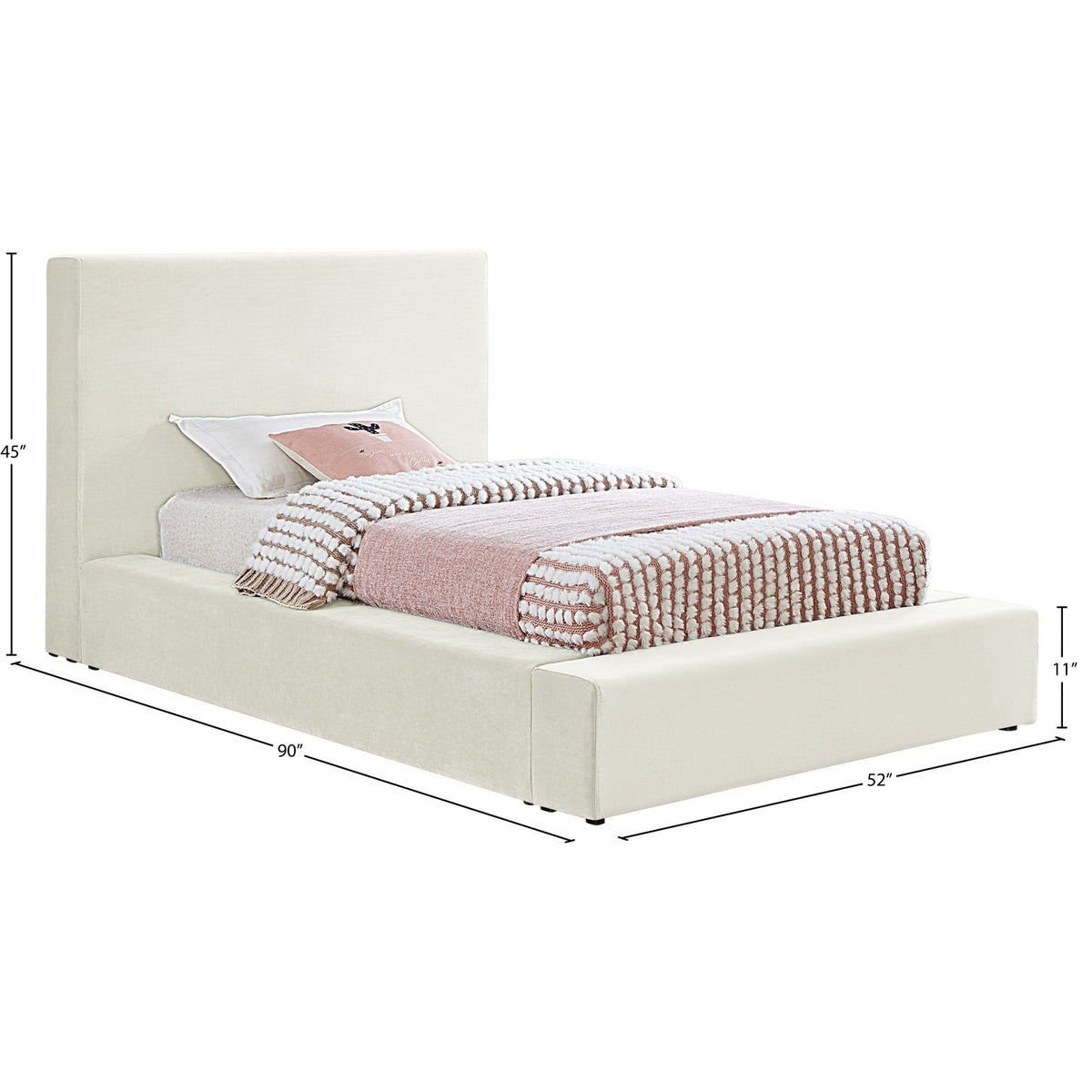 Dorian Cream Velvet Upholstered Bed