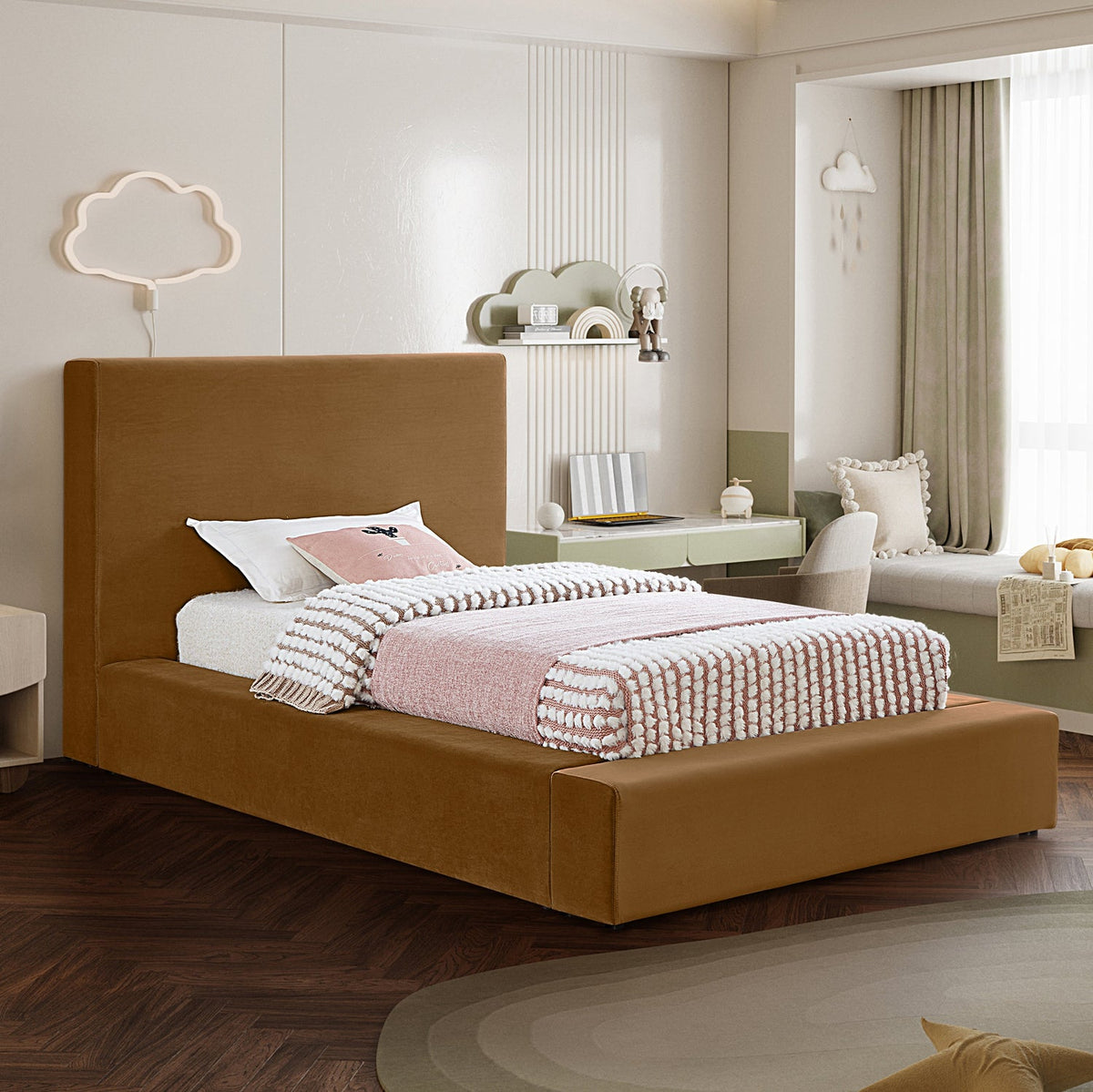 Dorian Saddle Velvet Upholstered Bed
