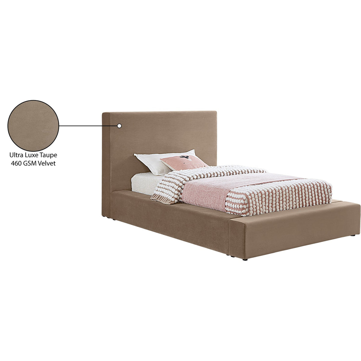 Dorian Taupe Velvet Upholstered Bed