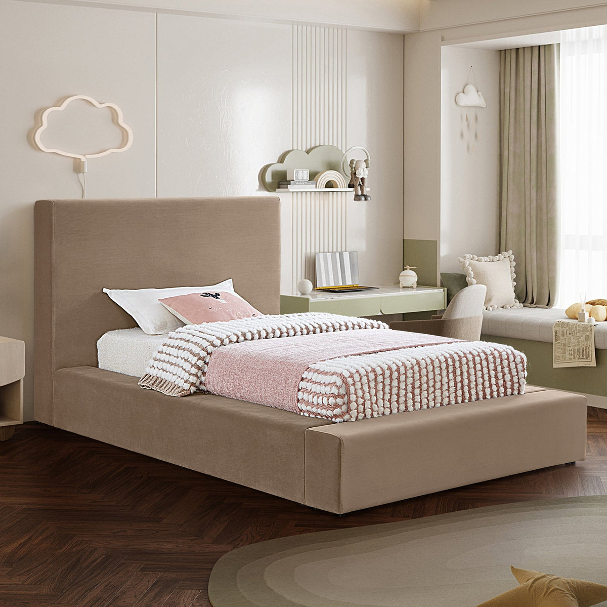 Dorian Taupe Velvet Upholstered Bed