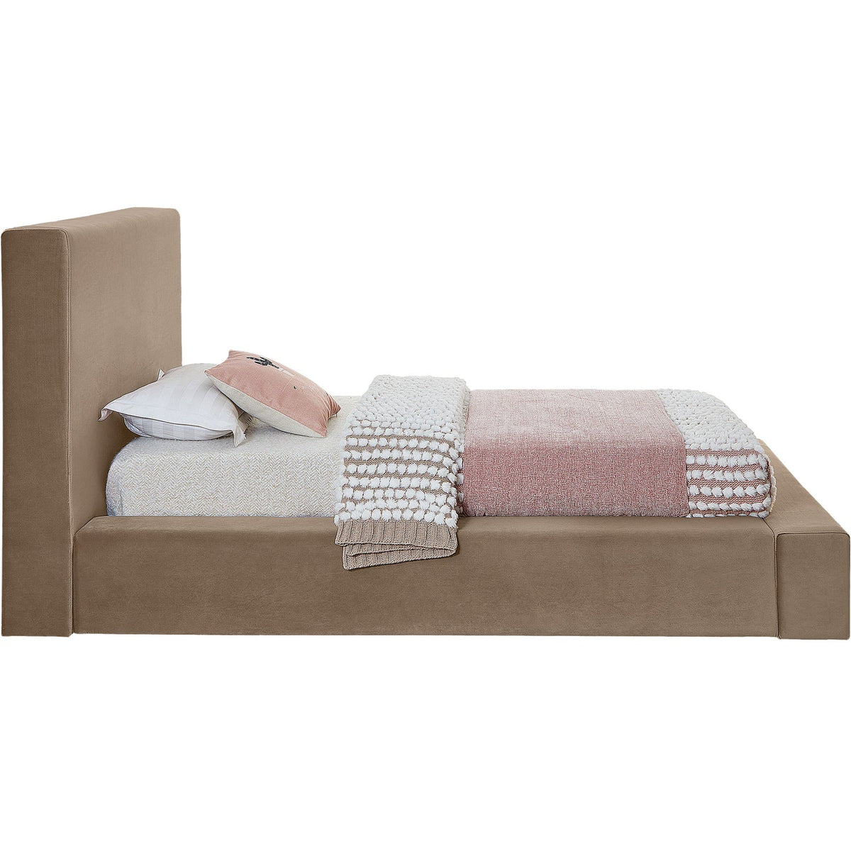 Dorian Taupe Velvet Upholstered Bed