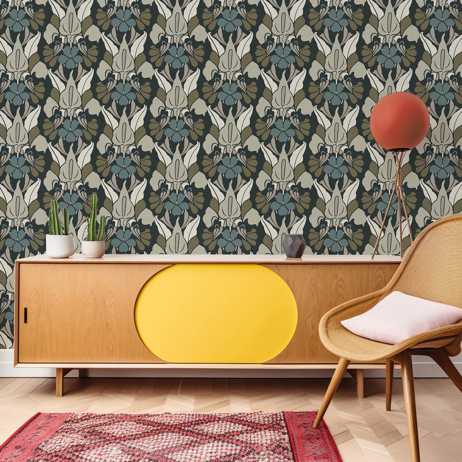 Mitchell Black Dragon Flower Wallpaper