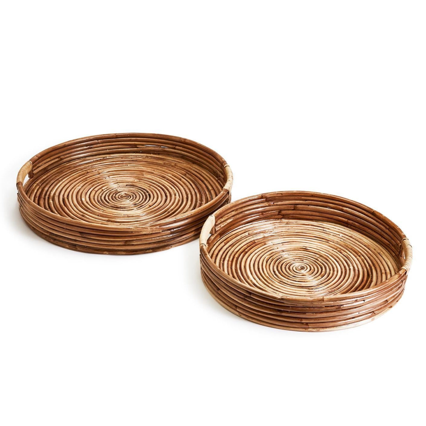 Cane Hand-Crafted Rounded Tray Set of 2