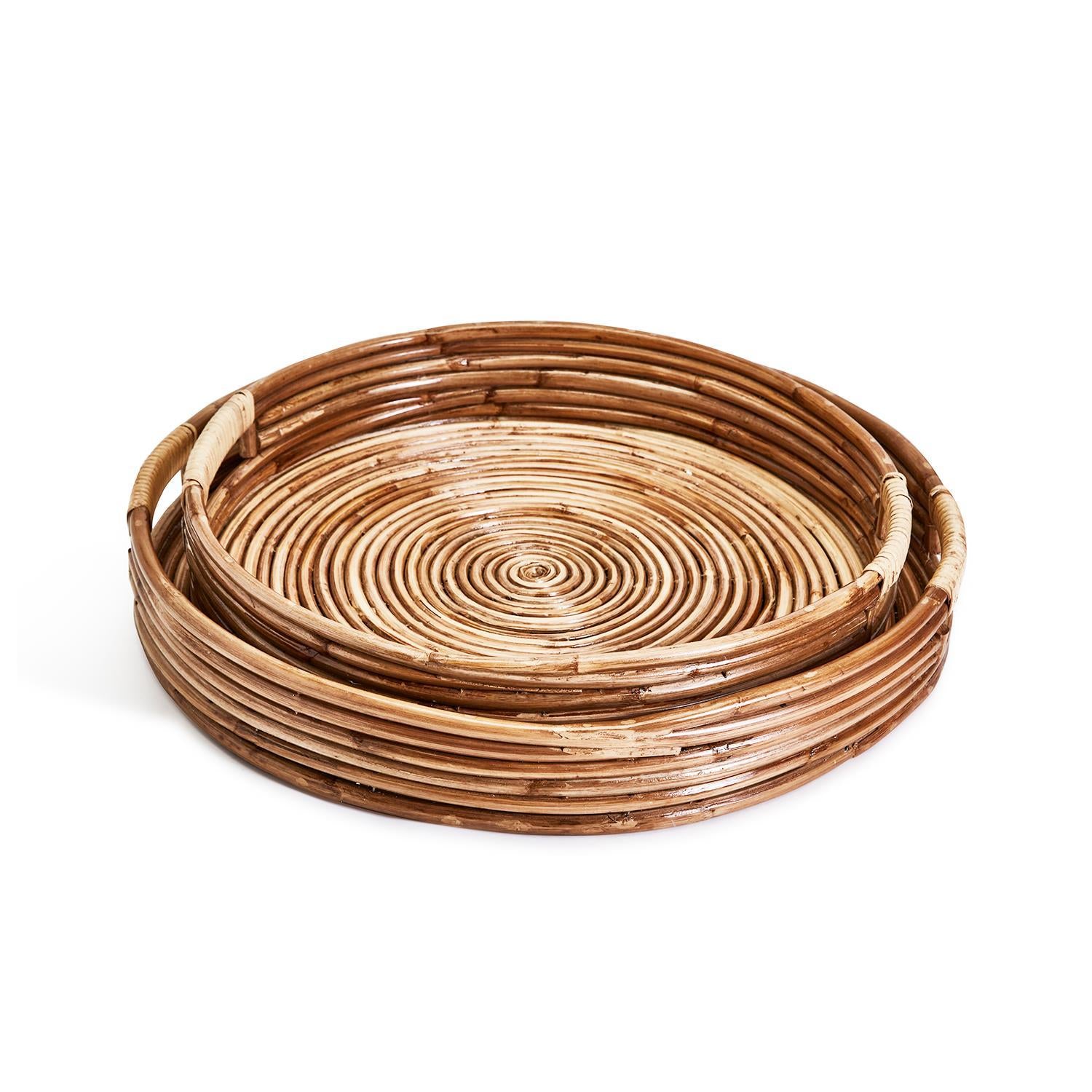 Cane Hand-Crafted Rounded Tray Set of 2