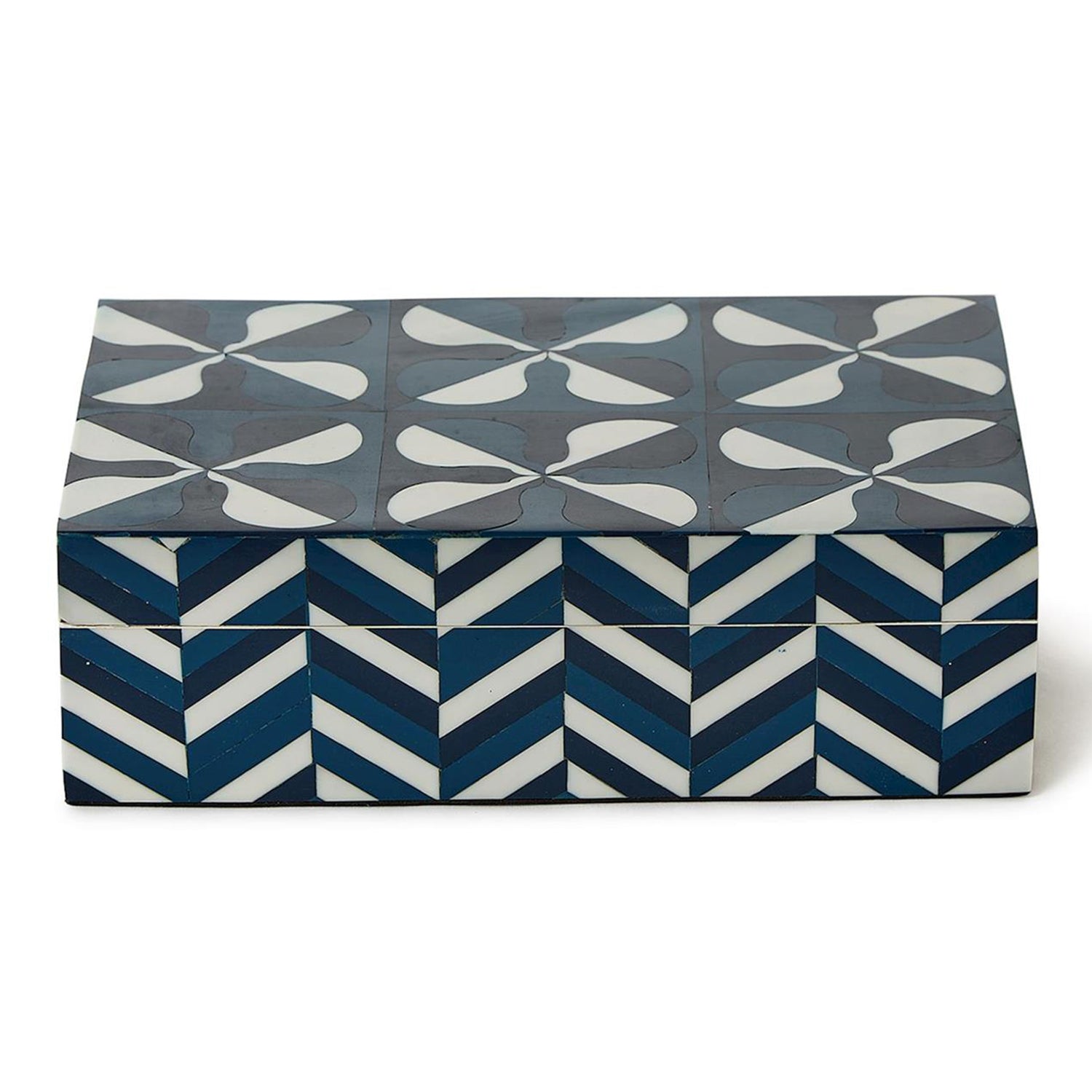Cobalt Blue Covered Box with Inlaid Geometric Design Set of 2