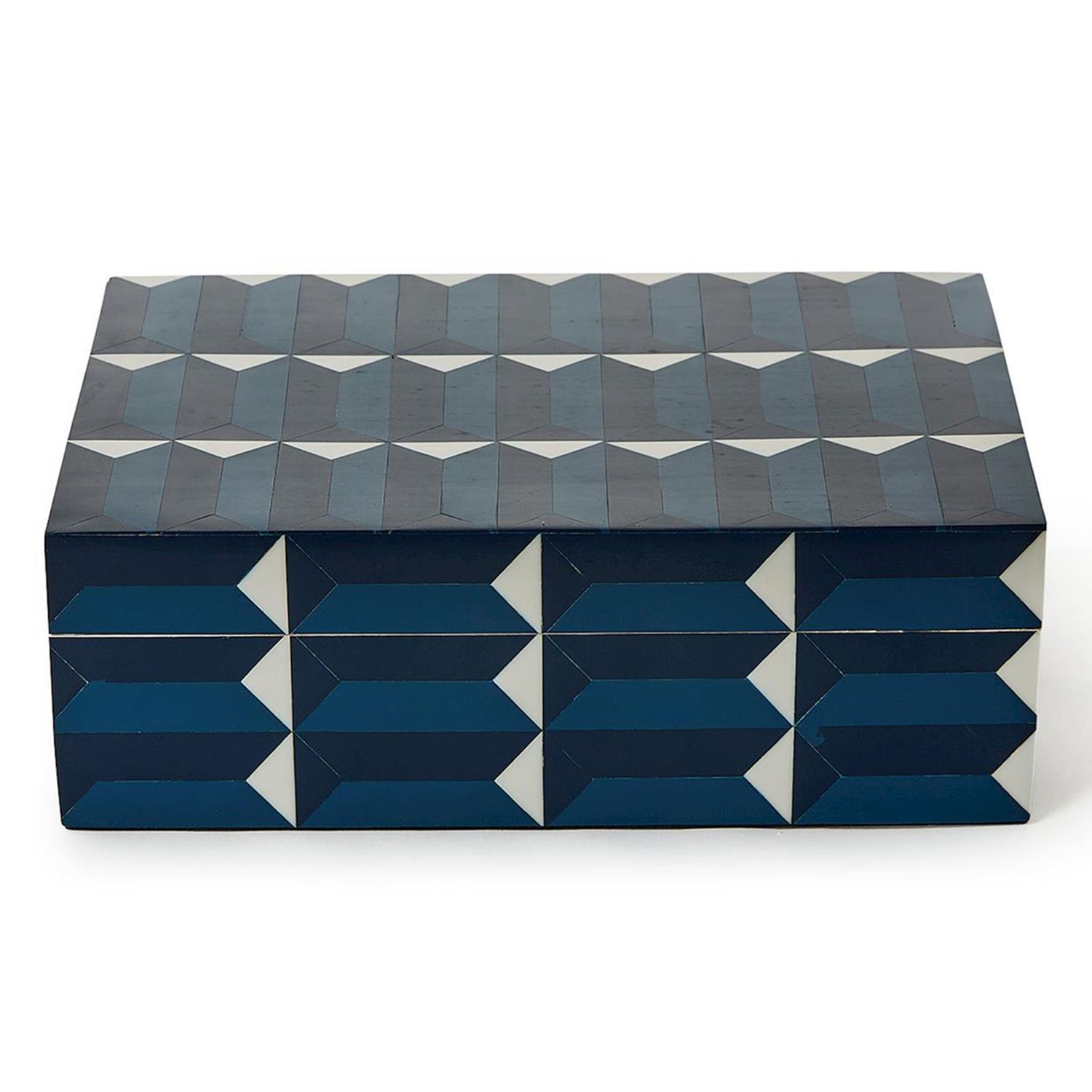Cobalt Blue Covered Box with Inlaid Geometric Design Set of 2