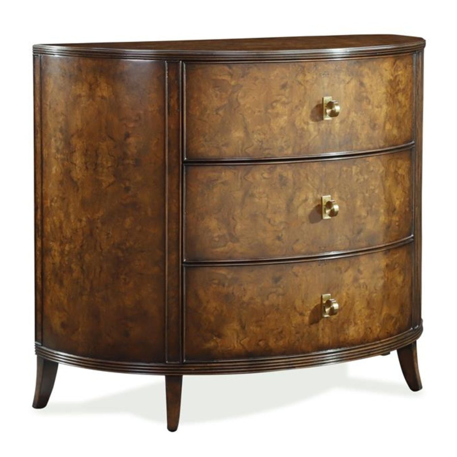 John Richard Sylvestre Walnut Three-Drawer Demilune — in Brushed Brass finish