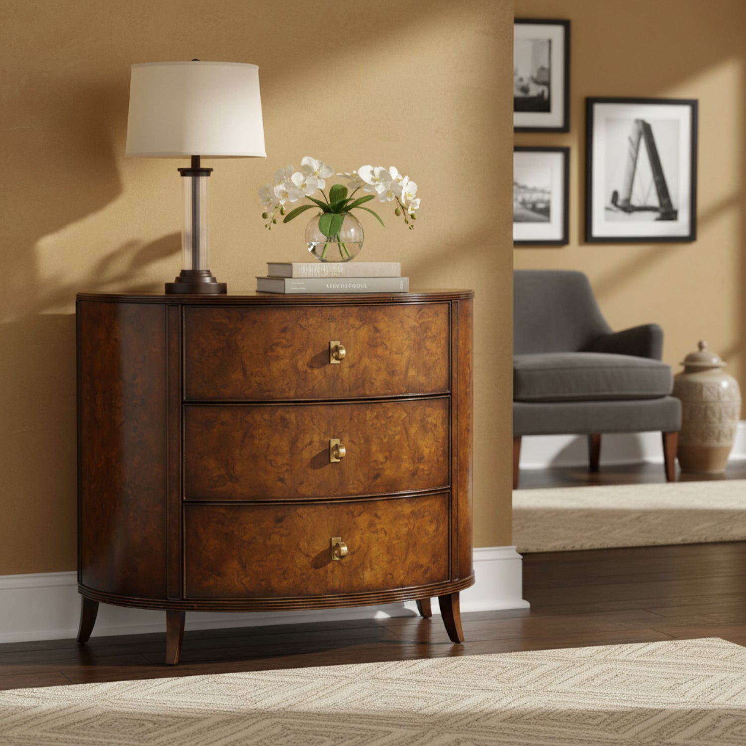 John Richard Sylvestre Walnut Three-Drawer Demilune