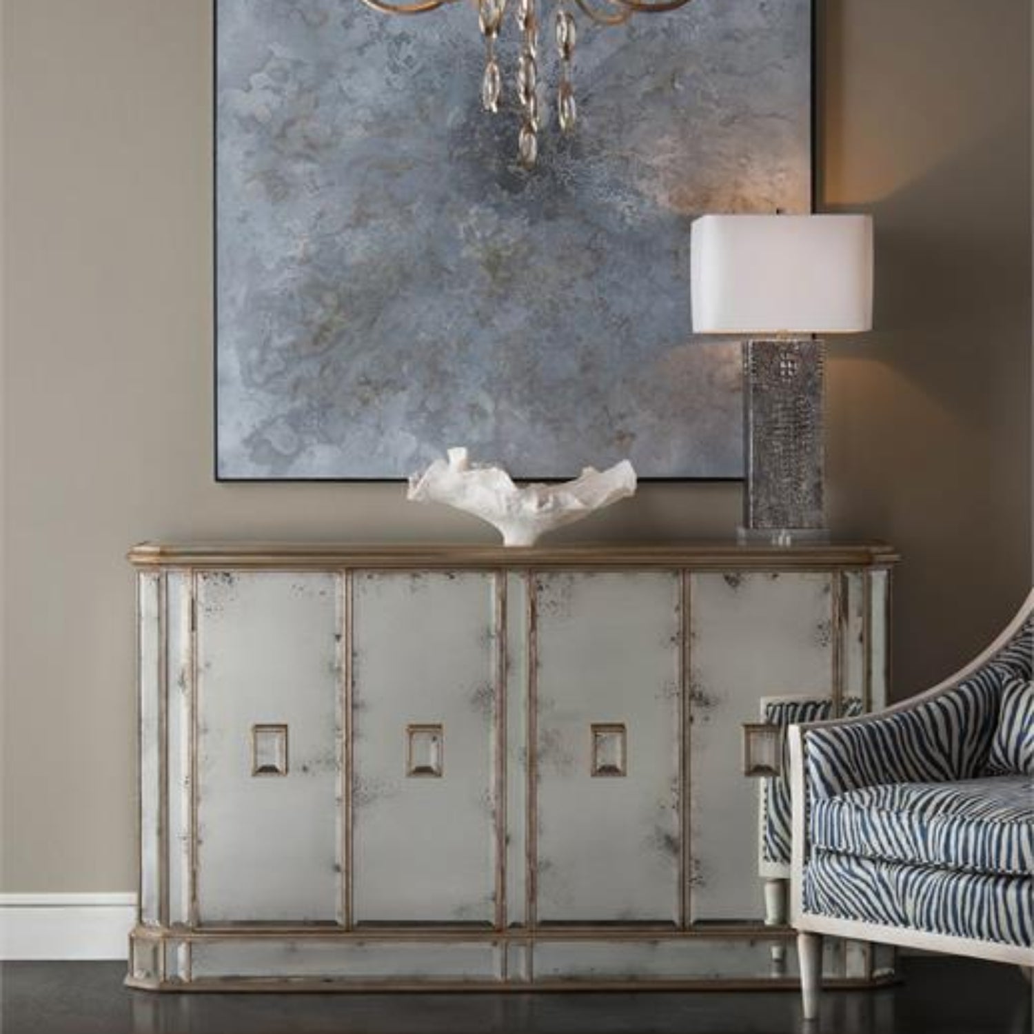 John Richard Juno Four-Door Foxed Mirror Credenza