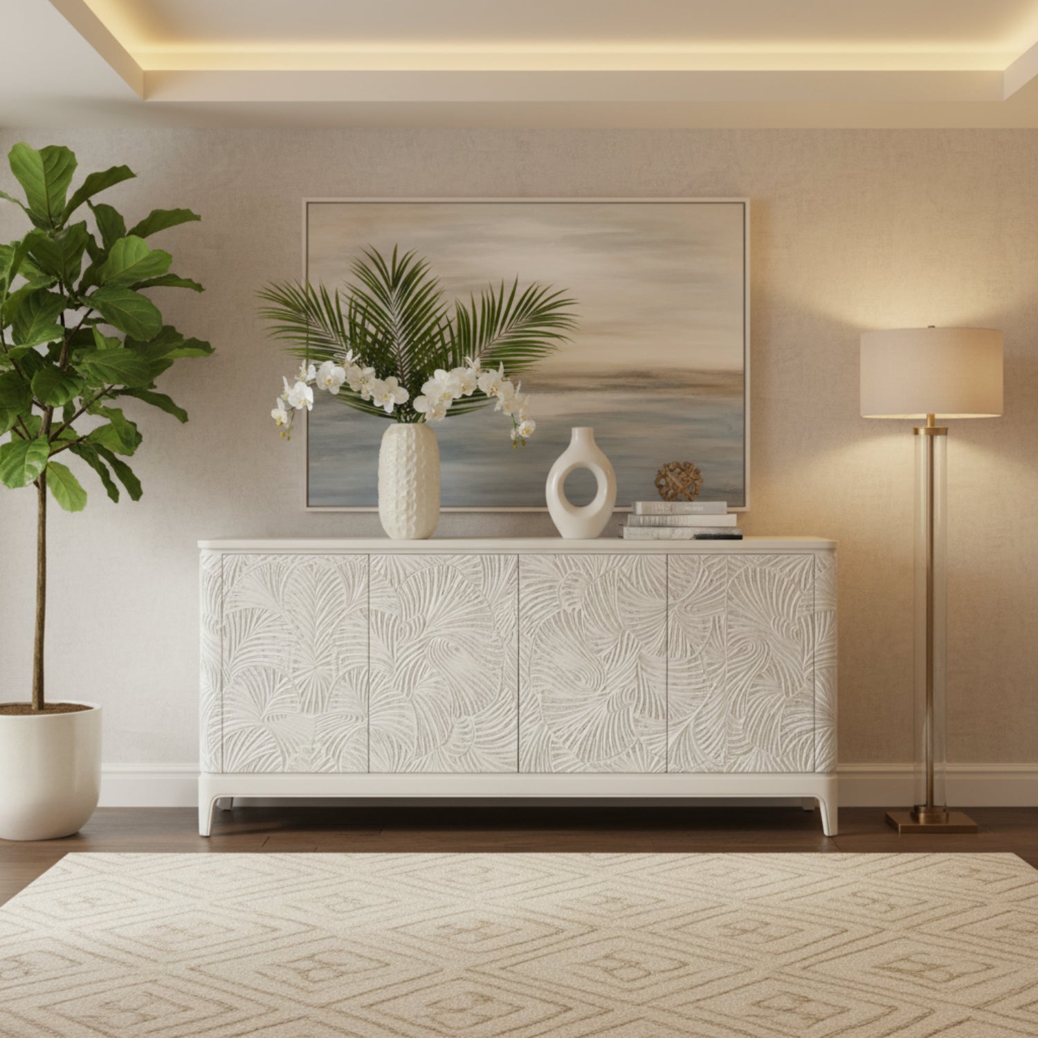 John Richard Ivory Palms Four-Door Credenza