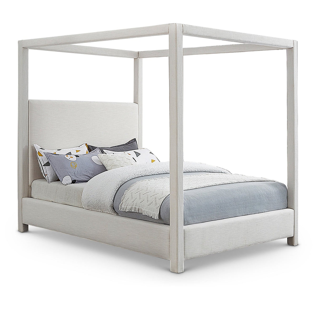 Emerson Cream Linen Textured Fabric Upholstered Bed