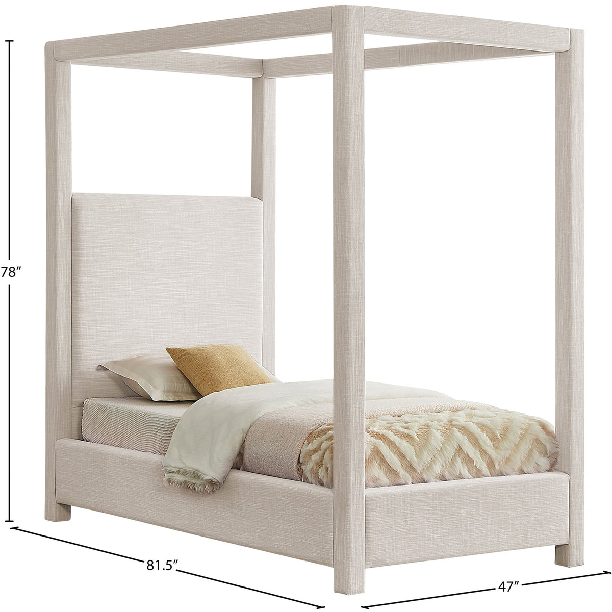 Emerson Cream Linen Textured Fabric Upholstered Bed
