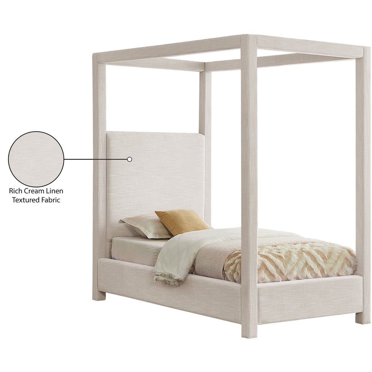 Emerson Cream Linen Textured Fabric Upholstered Bed