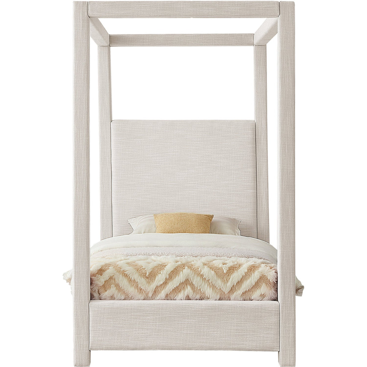 Emerson Cream Linen Textured Fabric Upholstered Bed