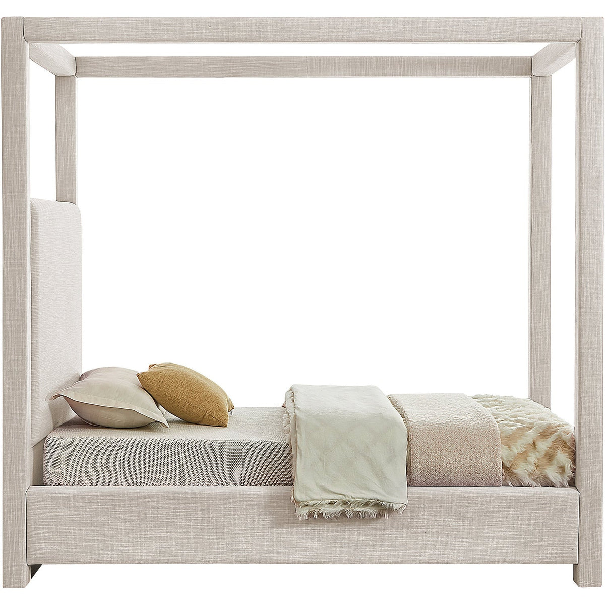 Emerson Cream Linen Textured Fabric Upholstered Bed