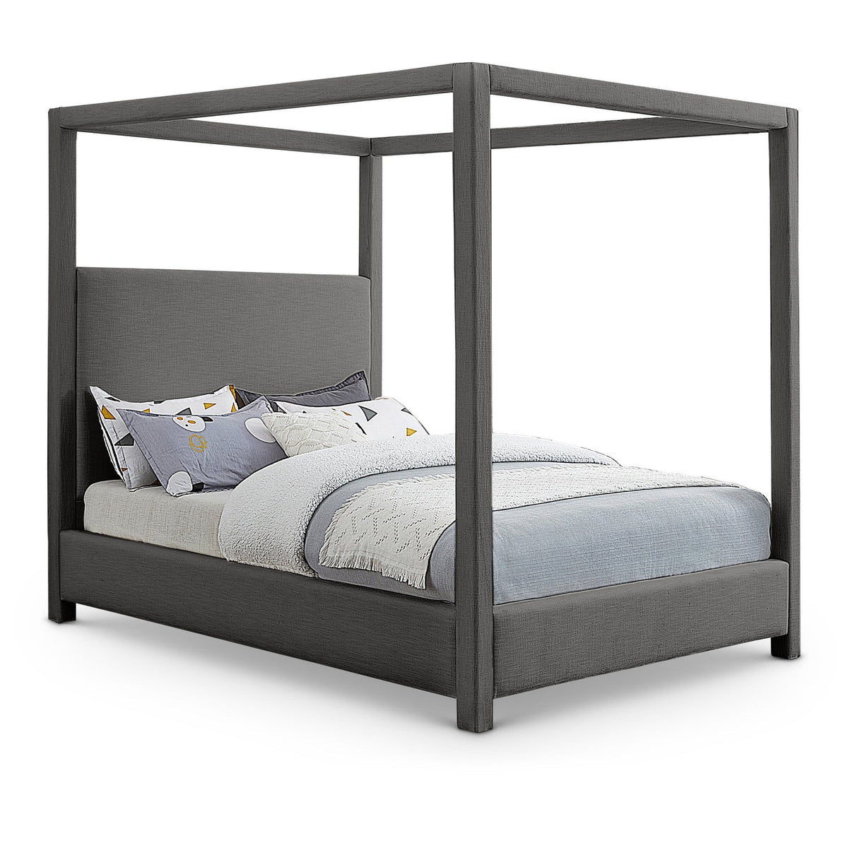 Emerson Grey Linen Textured Fabric Upholstered Bed