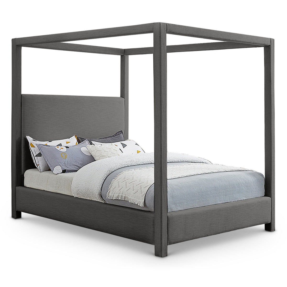 Emerson Grey Linen Textured Fabric Upholstered Bed